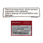 Adesivo Precaução Advertência Tanque Moto Pilote Equipado Falcon 400 Titan Bros Original Honda
