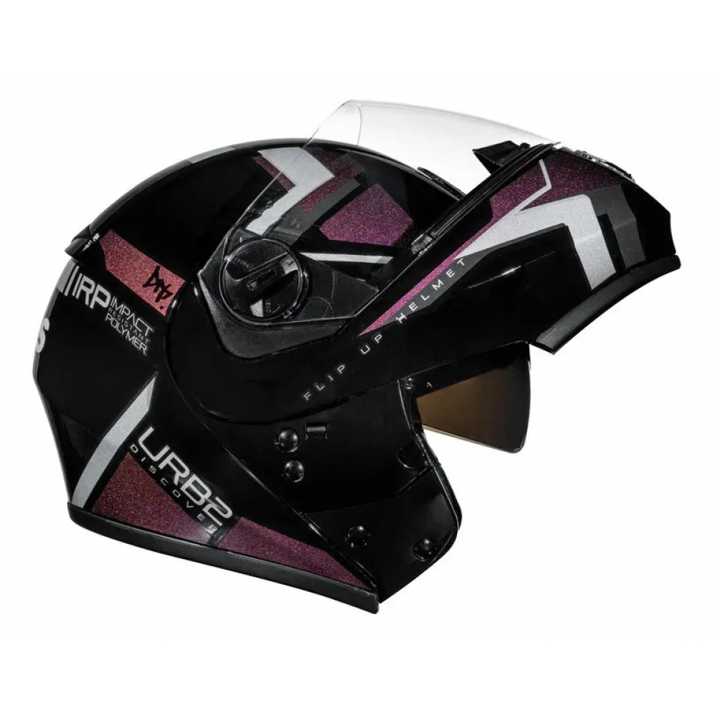 Capacete Moto Feminino Robocop Peels Urban U-Rb2 Discover Preto Rosa Camelão Escamoteável C/ Oculos