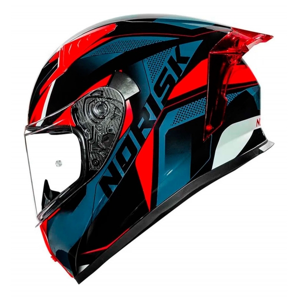 Capacete Moto Norisk Flow Razor Pulse Azul Preto Vermelho C/ Spoiler + Viseira Fumê Extra Lançamento - Preto Vermelho