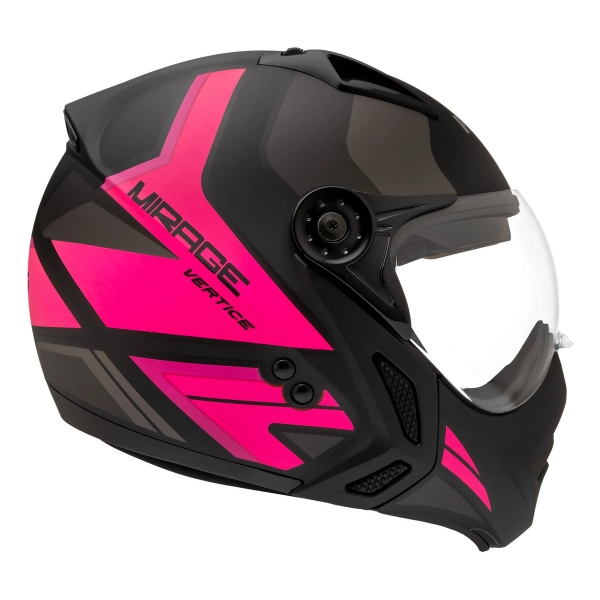 Capacete Moto Feminino Custom Peels Mirage Living Vertice Aviador C/ Óculos Queixeira Removível - Preto / Rosa