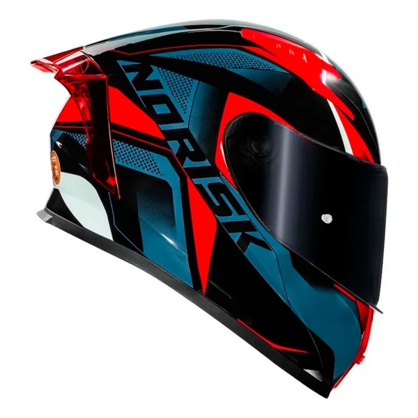 Capacete Moto Norisk Flow Razor Pulse Azul Preto Vermelho C/ Spoiler + Viseira Fumê Extra Lançamento - Preto Vermelho