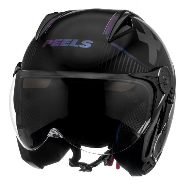 Capacete Moto Peels Mirage Edge Preto Camaleão Custom Aviador C/ Óculos Queixeira Removível Masculino Feminino