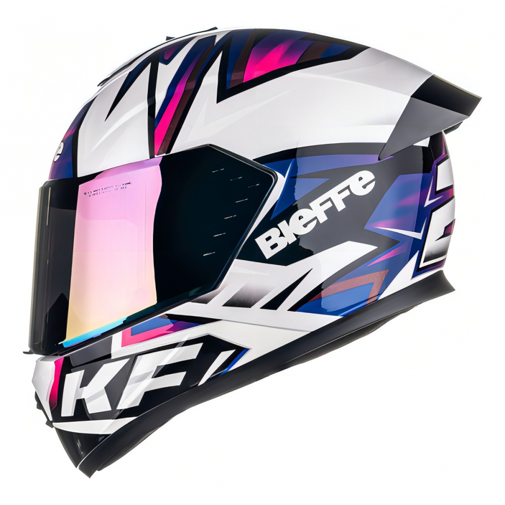 Capacete Moto Bieffe b12 Kf Piloto 26 Motovelocidade Masculino Feminino C/ Viseira Extra Lançamento - Branco / Roxo