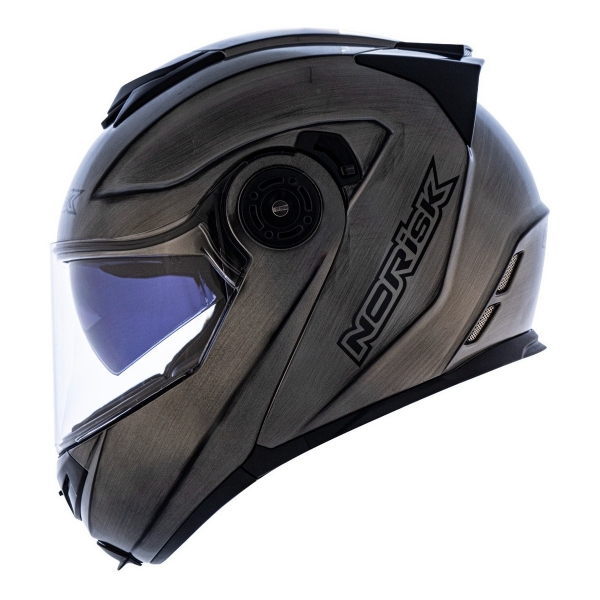 Capacete Moto Robocop Escamoteável Norisk Route FF345 Speedmax Articulado C/ Óculos E Selo Inmetro - Iron Chrome Titanium Brilho