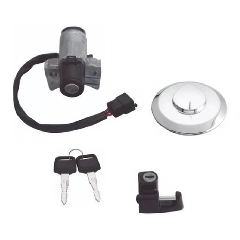 Jogo Chave Contato Miolo Ignição Moto Cg Fan 150 2014 2015 Kit C/ Tampa Tanque Trava