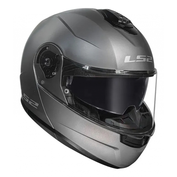 Capacete Moto Robocop Articulado LS2 FF908 Strobe 2 Monocolor Escamoteável C/ Óculos - Cinza Fosco