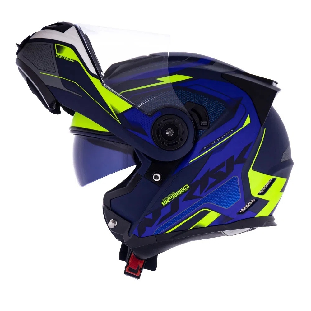 Capacete Moto Robocop Escamoteável Norisk Route FF345 Speedmax Articulado C/ Óculos E Selo Inmetro - Azul Amarelo Fosco