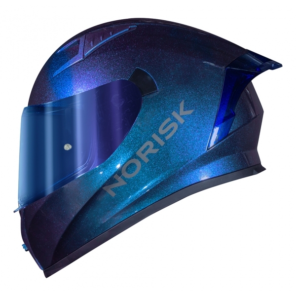 Capacete Moto Norisk Flow Monocolor Azul Camaleão C/ Aerofolio + Viseira Extra Feminino Masculino