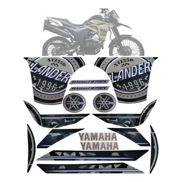 Kit Adesivos Faixas Moto XTZ 250 Lander 2021 2022 Bege Areia Jogo Adesivo Jotaesse