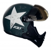 Capacete Moto Custom Peels F21 Us Army Tank Aviador C/ 2 Viseiras Queixeira Removível - Verde Militar