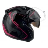 Capacete Moto Feminino Peels Mirage Edge Preto Rosa Custom Aviador C/ Óculos Queixeira Removível