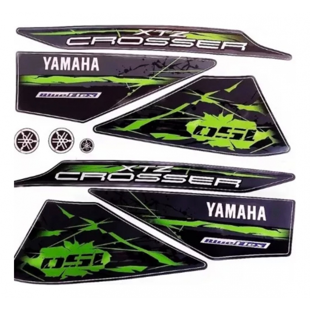 Kit Adesivos Faixas Moto XTZ 150 Crosser 2015 2016 Cinza Verde Jogo Adesivo Modelo Original