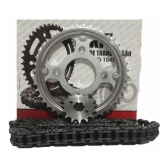 Kit Relação Transmissão Moto Titan Fan Start 160 Reforçado Aço1045 Completo Corrente Coroa Pinhão