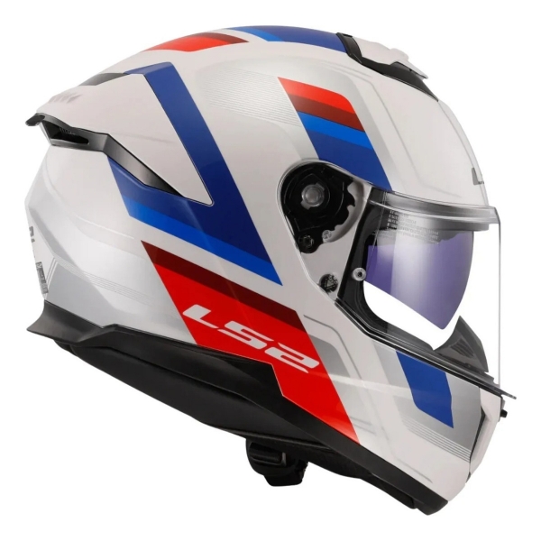 Capacete Moto Fechado Ls2 Ff808 Stream 2 Vintage Bmw Branco Azul Vermelho C/ Óculos