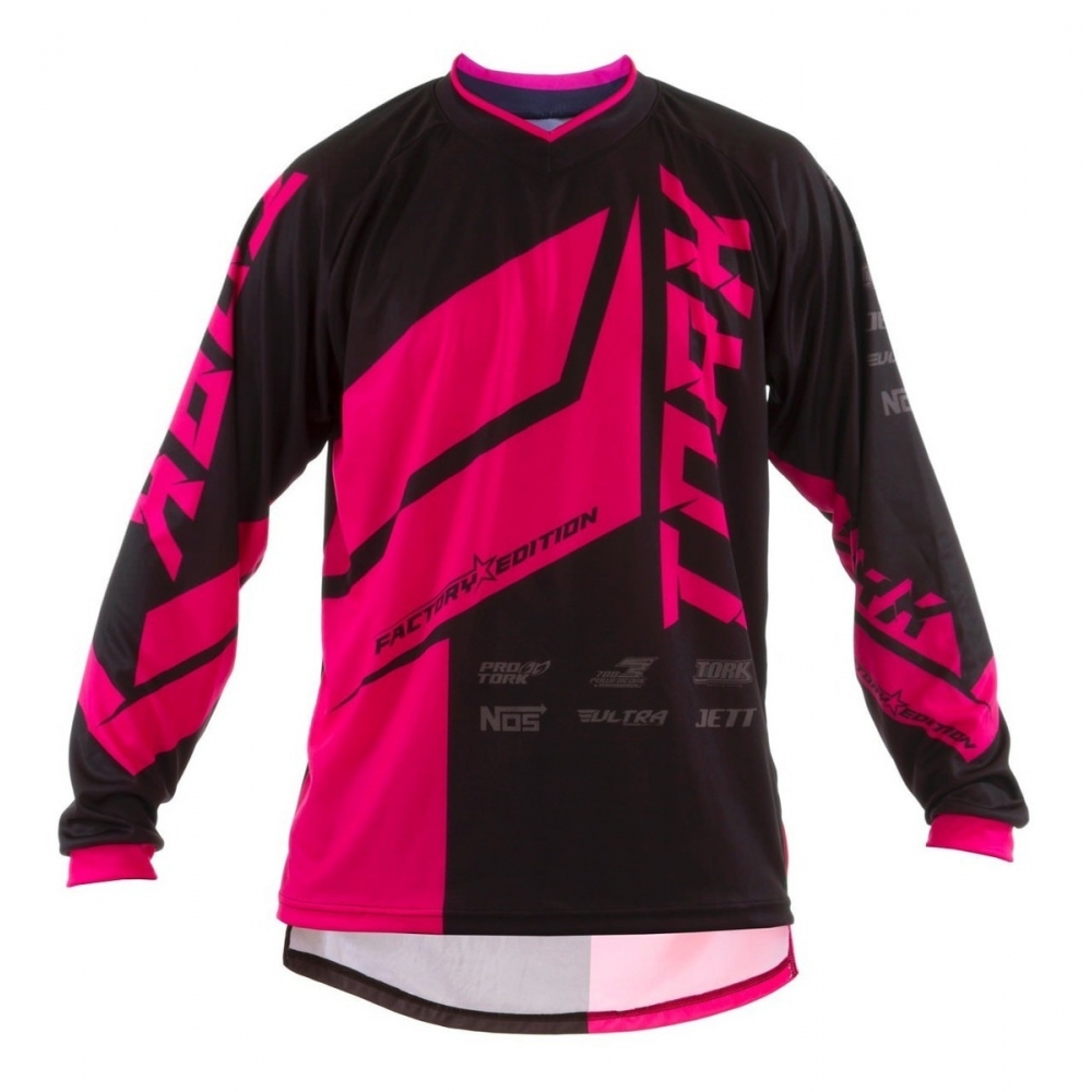 Camisa Feminina Moto Cross Trilha Raly Factory Preta Rosa - Rosa-chiclete