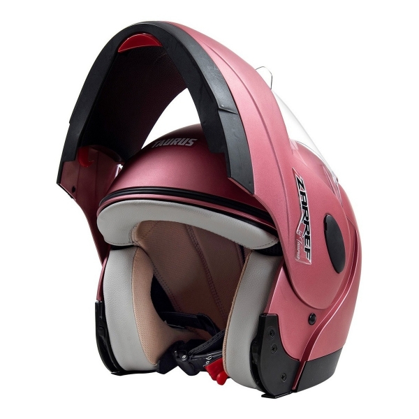Capacete Moto Feminino Robocop Zarref By Taurus Custom Escamoteavel Rosa Jelly Revestido Couro C/ Selo Inmetro