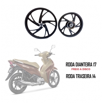 Jogo Roda Rodão Liga Leve Moto Biz 125 Biz 100 Biz 110 Freio a Disco 5 Pontas Pé Galinha Original Scud