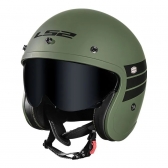 Capacete Moto Aberto Ls2 Of599 Spitfire Custom Vintage Retro Harley C/ Óculos e Selo Inmetro Masculino Feminino - Verde Militar Fosco