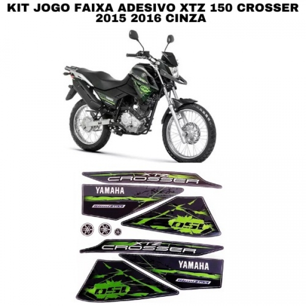 Kit Adesivos Faixas Moto XTZ 150 Crosser 2015 2016 Cinza Verde Jogo Adesivo Modelo Original