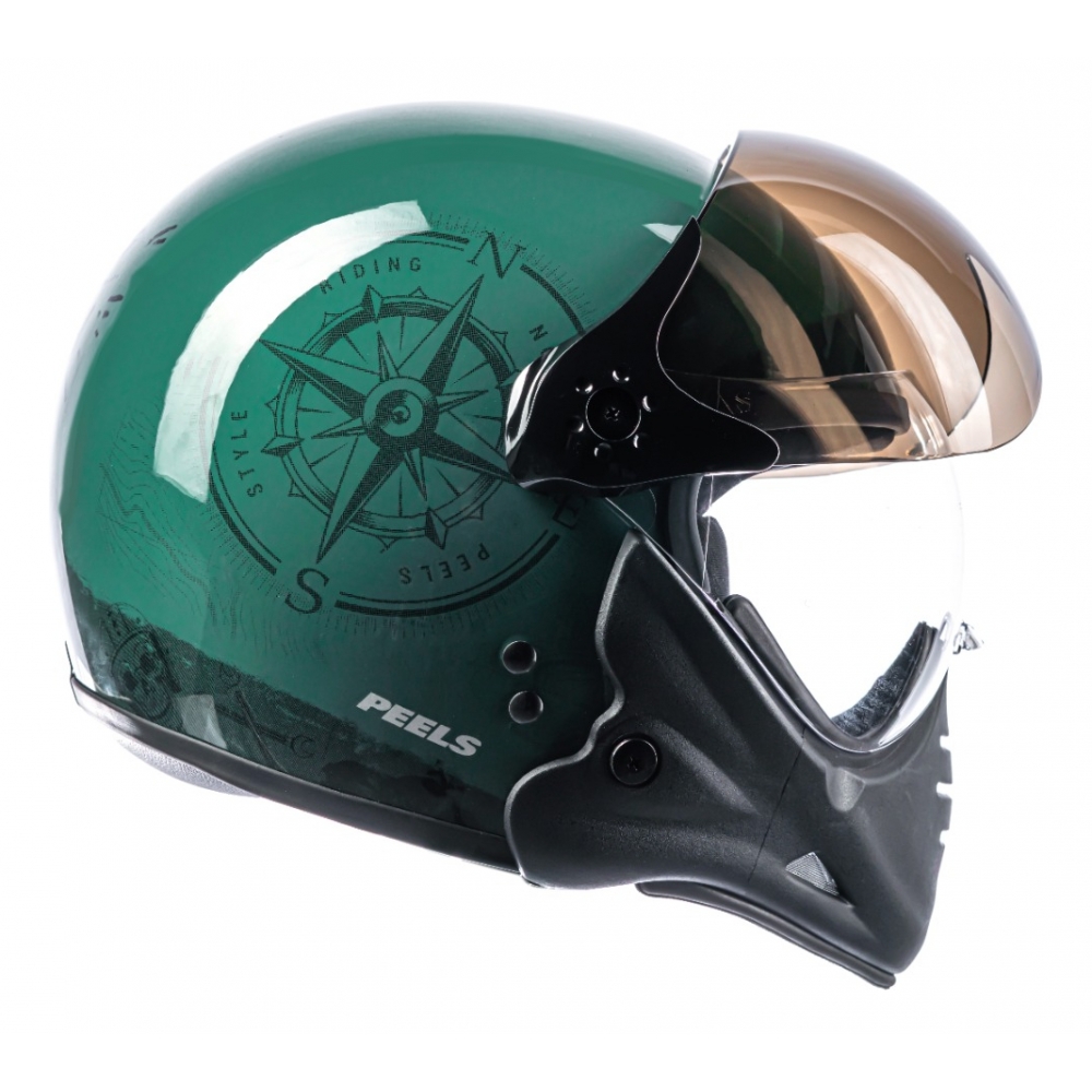 Capacete Moto Peels Mirage F 21 F-21 North Navy Custom Aviador C/ 2 Viseiras Queixeira Removível - Preto Verde