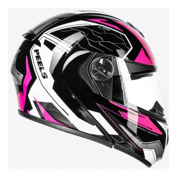 Capacete Moto Feminino Articulado Robocop Peels Urban U-Rb2 Ocean Escamoteável C/ Óculos Interno C/ Selo Inmetro - preto e rosa