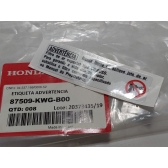 Adesivo Etiqueta Advertência Filtro Ar Moto Titan 150 2009/Ed Fan 125 2009/Ed Cb 300 r Original Honda