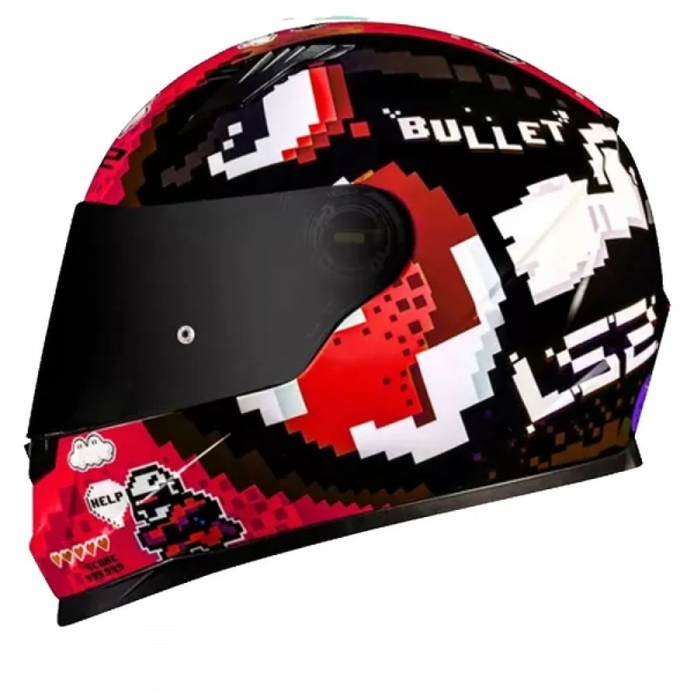 Capacete Moto Esportivo Fechado Ls2 Ff358 Classic Bullet Pixel Pixels Super Mario Preto Vermelho C/ Selo Inmetro