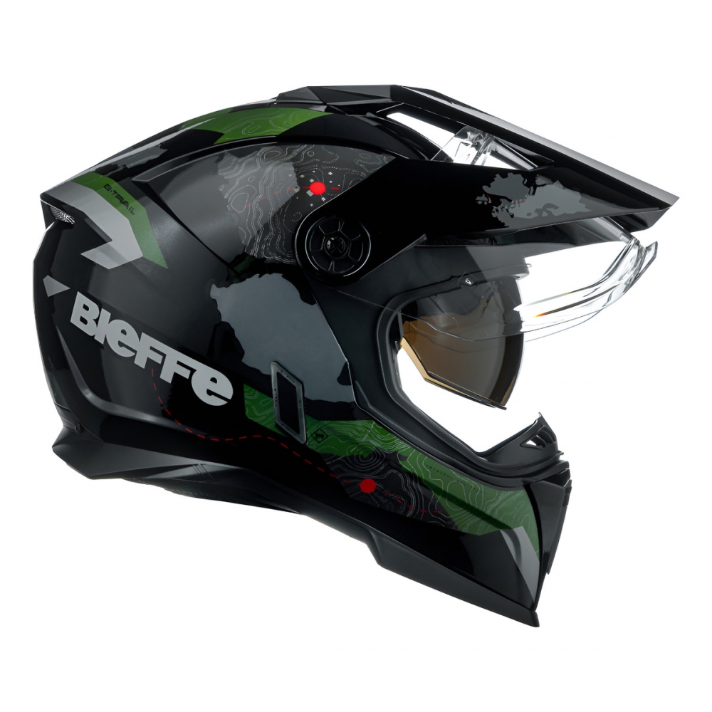 Capacete Moto Bieffe B-Trail Big Trail Frontier Estrada Verde Militar Preto C/ Óculos Sol Lançamento