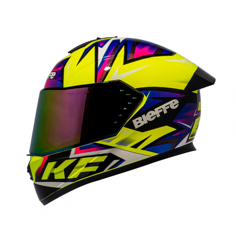 Capacete Moto Bieffe b12 Kf Piloto 26 Motovelocidade Masculino Feminino C/ Viseira Extra Lançamento - Amarelo / Roxo
