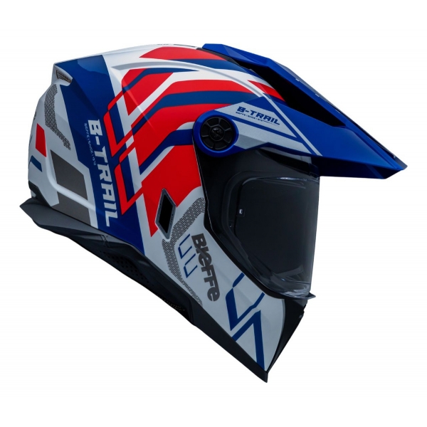 Capacete Moto Bieffe Big B Trail Defender Cross Branco Azul Vermelho C/ Óculos Sol Lançamento