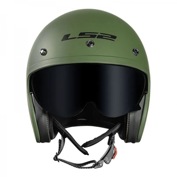 Capacete Moto Aberto Ls2 Of599 Spitfire Custom Vintage Retro Harley C/ Óculos e Selo Inmetro Masculino Feminino - Verde Militar Fosco