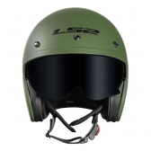 Capacete Moto Aberto Ls2 Of599 Spitfire Custom Vintage Retro Harley C/ Óculos e Selo Inmetro Masculino Feminino - Verde Militar Fosco