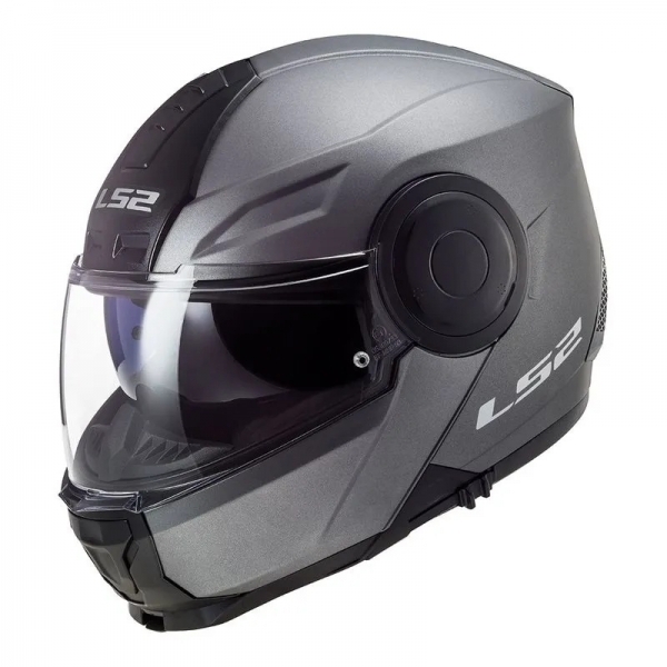 Capacete Moto Articulado Robocop LS2 FF902 Scope Monocolor Titanium Fosco Escamoteável C/ Óculos - Preto Fosco