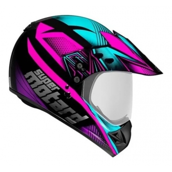 Capacete Moto Feminino Ebf Super Motard Action Preto Rosa Motocross Trilha C/ Viseira Lançamento