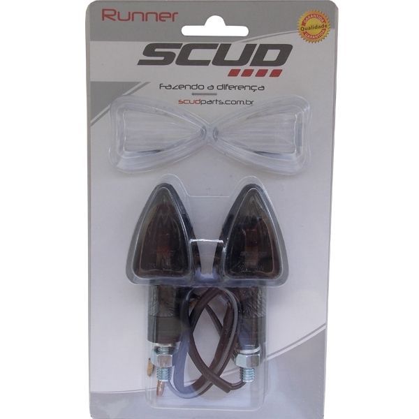 Par De Pisca Mini Seta Moto Scud Runner Esportivo Preto Carbono Com Lente Cristal + Fumê - Par