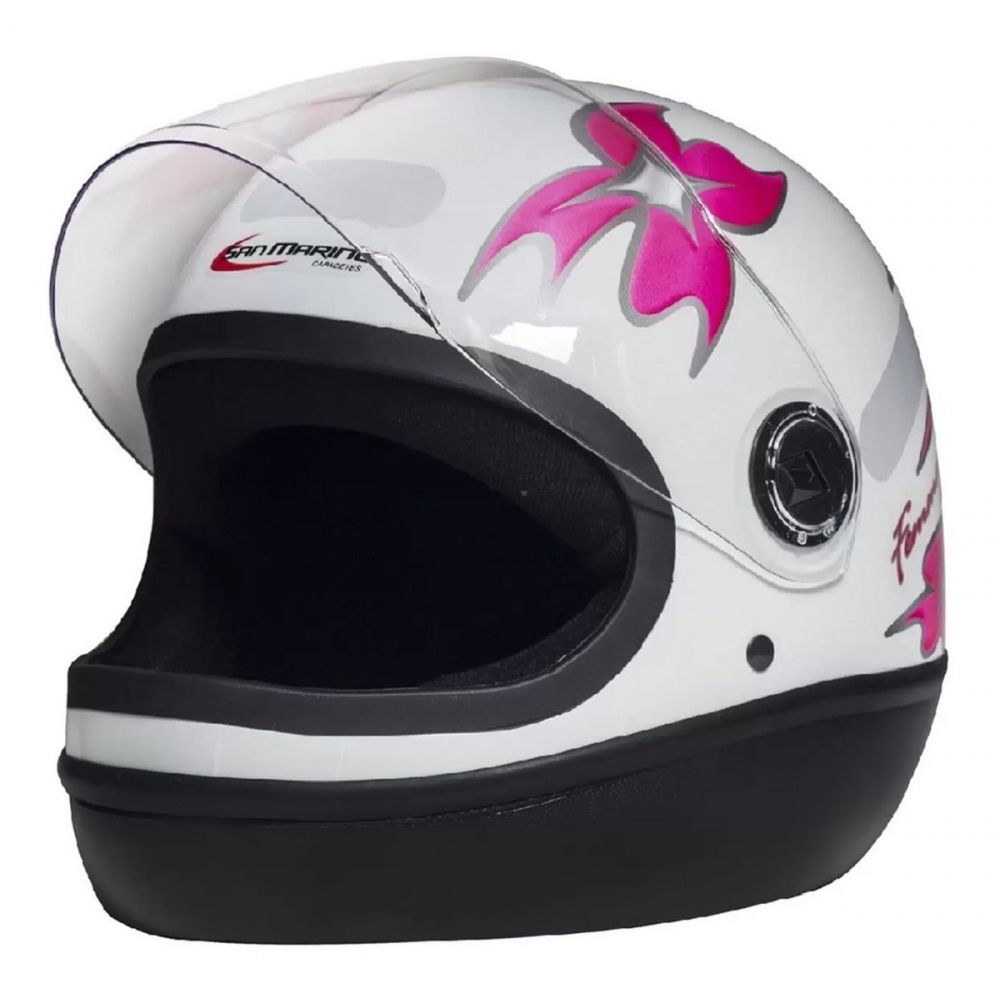 Capacete Feminino Taurus San Marino Formula 1R C/ Flor Femme Modelo Novo - Branco