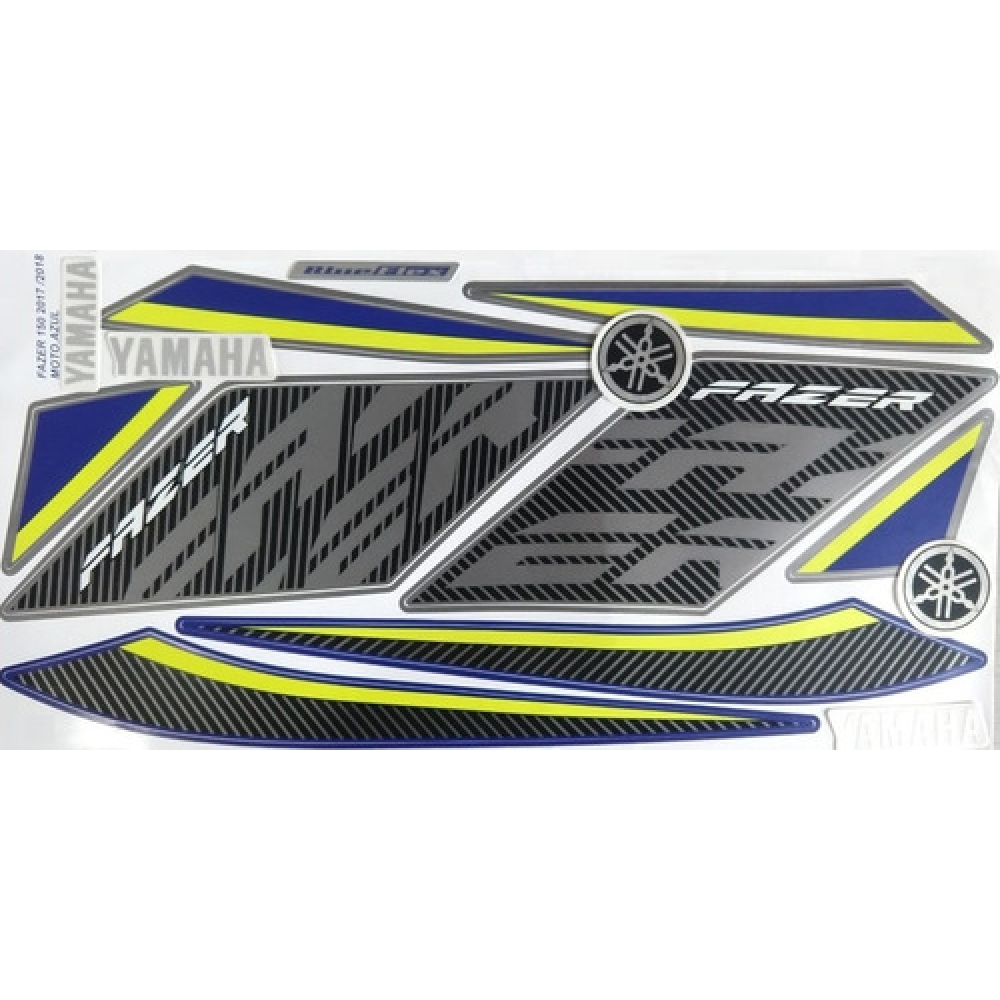 Kit Adesivos Faixas Moto Yamaha Fazer 150 Azul 2017 2018 Jogo Adesivo