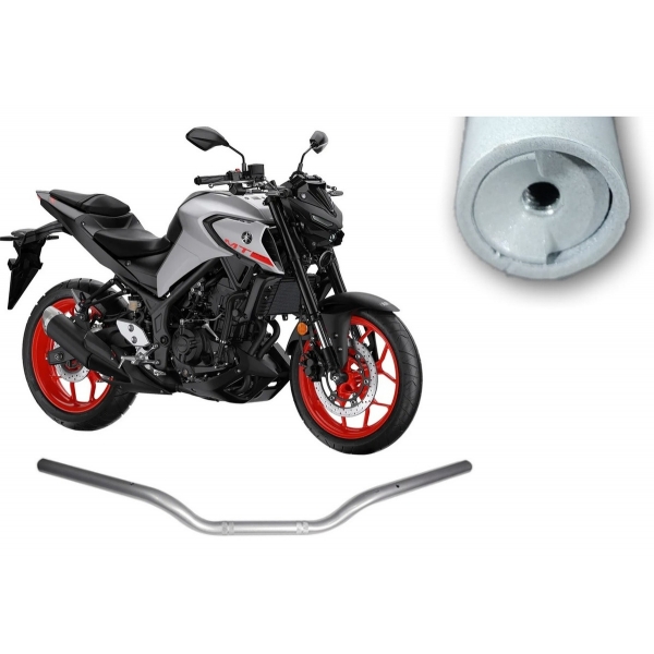 Guidão Guidom Moto Yamaha Mt03 2015 2016 2017 2018 2019 2020 C/ Rosca Para Peso Prata Fortuna