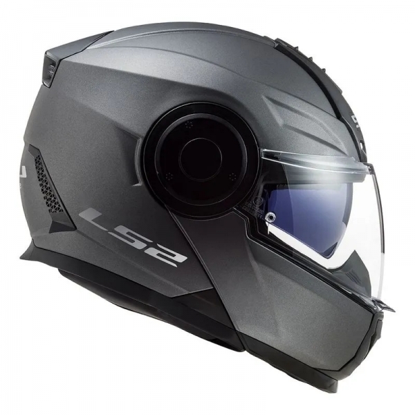 Capacete Moto Articulado Robocop LS2 FF902 Scope Monocolor Titanium Fosco Escamoteável C/ Óculos - Preto Fosco