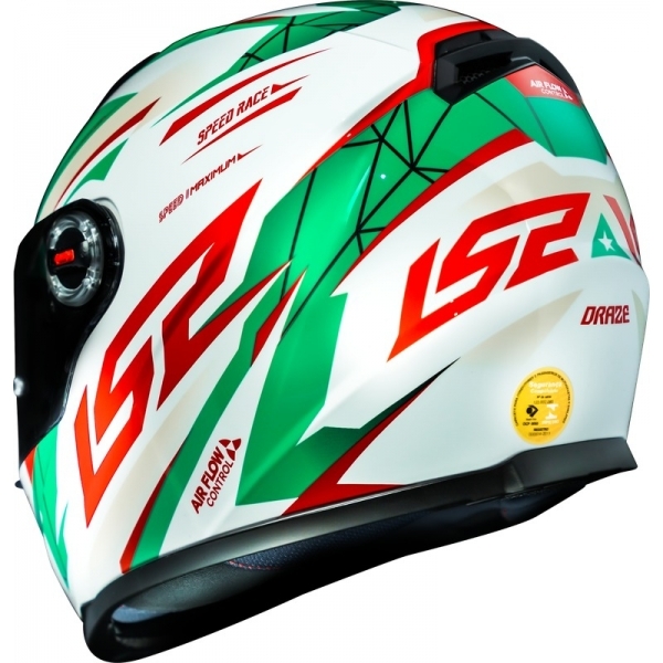 Capacete Moto Esportivo Fechado Ls2 Ff358 Classic Draze Italia Verde Branco Vermelho C/ Selo Inmetro