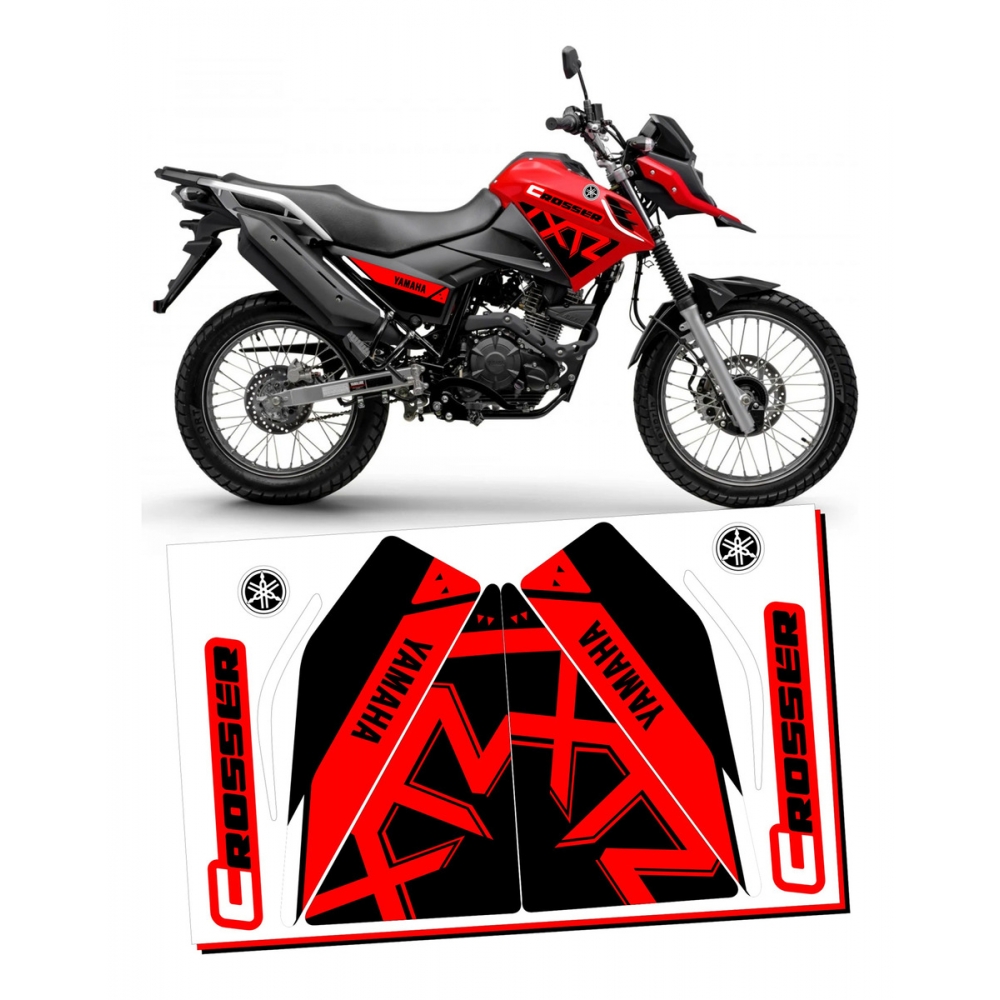 Kit Adesivos Faixas Moto XTZ 150 Crosser 2023 2024 Vermelha Jogo Adesivo Jotaesse