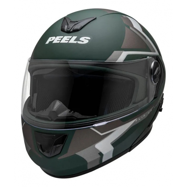 Capacete Moto Robocop Articulado Peels Urban U-Rb2 Discover Verde Militar Escamoteável C/ Oculos