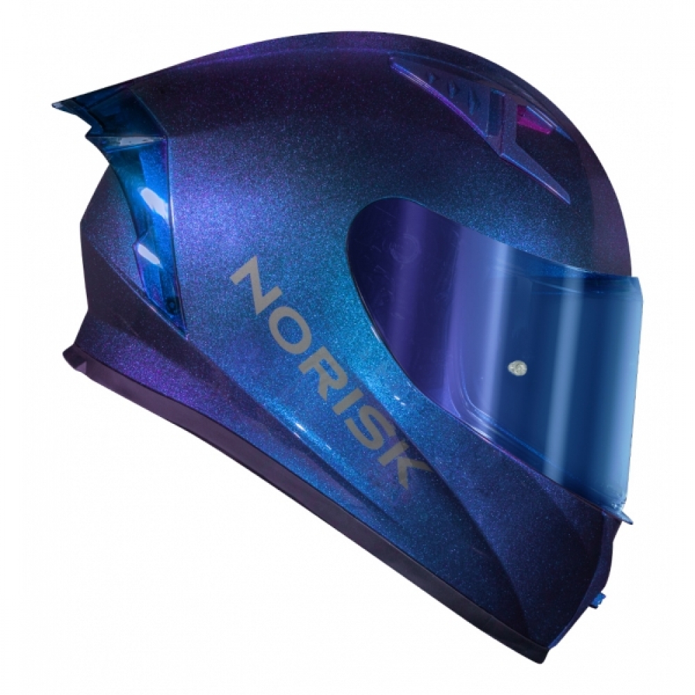 Capacete Moto Norisk Flow Monocolor Azul Camaleão C/ Aerofolio + Viseira Extra Feminino Masculino