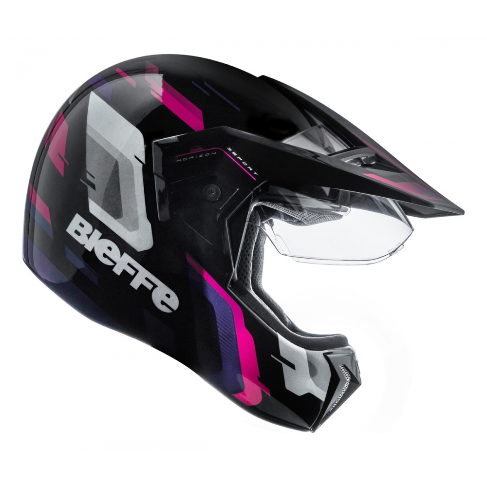 Capacete Moto Feminino Bieffe 3 Sport Horizon Esportivo Cross Trilha Preto Rosa Lançamento