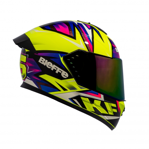 Capacete Moto Bieffe b12 Kf Piloto 26 Motovelocidade Masculino Feminino C/ Viseira Extra Lançamento - Amarelo / Roxo