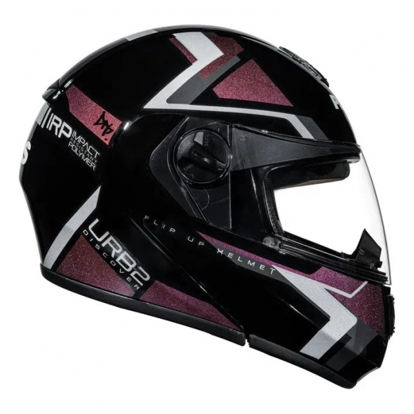 Capacete Moto Feminino Robocop Peels Urban U-Rb2 Discover Preto Rosa Camelão Escamoteável C/ Oculos