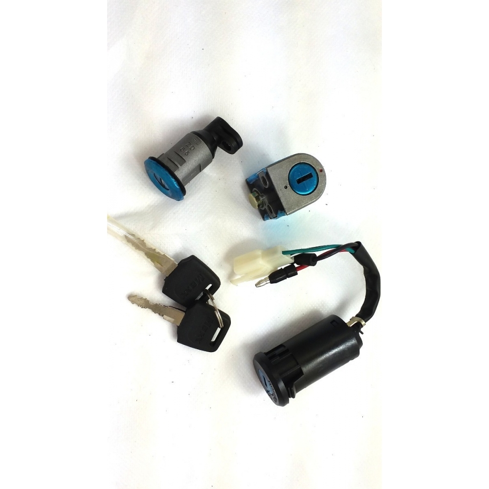 Jogo Chave Contato Ignição Moto Pop100 Pop 100 2007 08 09 10 11 12 13 14 2015 Kit C/ Travas Guidão e Banco