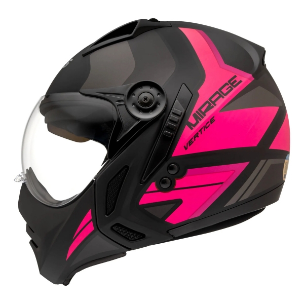 Capacete Moto Feminino Custom Peels Mirage Living Vertice Aviador C/ Óculos Queixeira Removível - Preto / Rosa