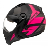 Capacete Moto Feminino Custom Peels Mirage Living Vertice Aviador C/ Óculos Queixeira Removível - Preto / Rosa