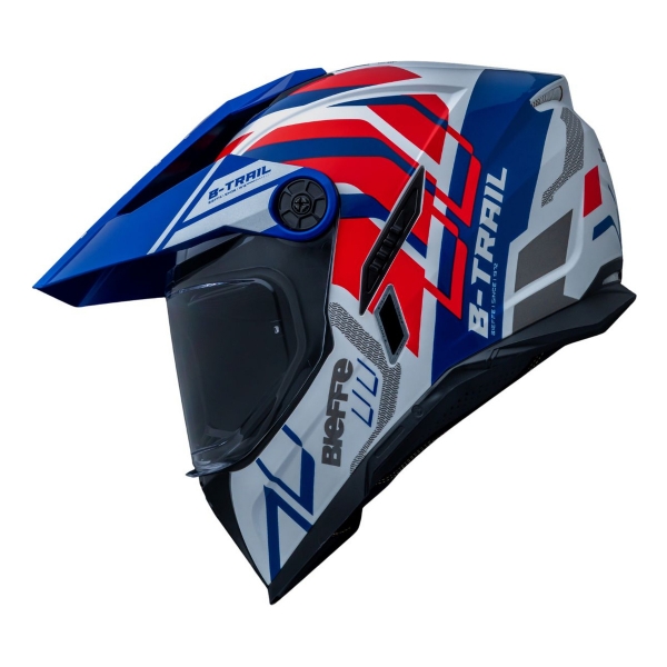 Capacete Moto Bieffe Big B Trail Defender Cross Branco Azul Vermelho C/ Óculos Sol Lançamento